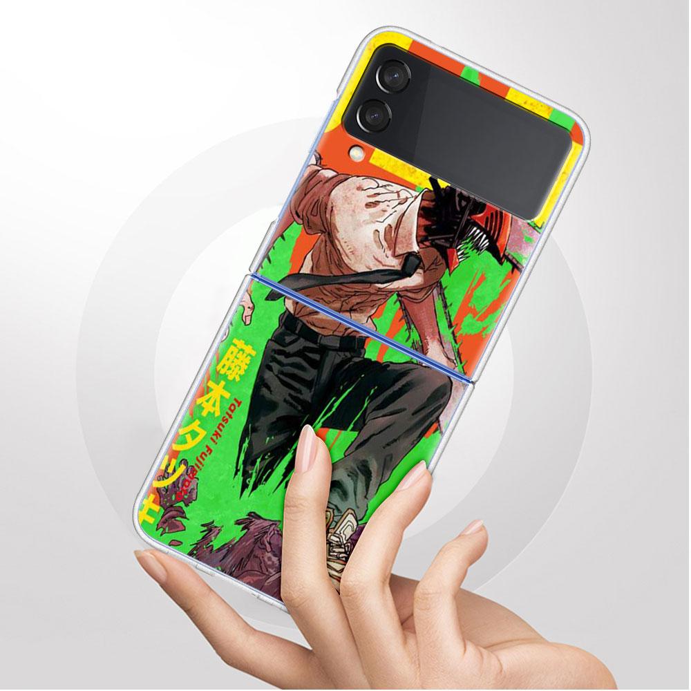 Милый чехол с рисунком человека бензопилы для Samsung Galaxy Z Flip 4 5g, прозрачный жесткий чехол для мобильного телефона Zflip, прозрачный чехол для ПК