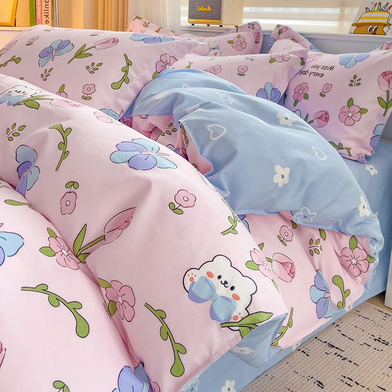 Thickened Skin-friendly Cotton Sheets Four-piece Quilt Cover Twill Sheets Cartoon Dormitory Three-piece Set