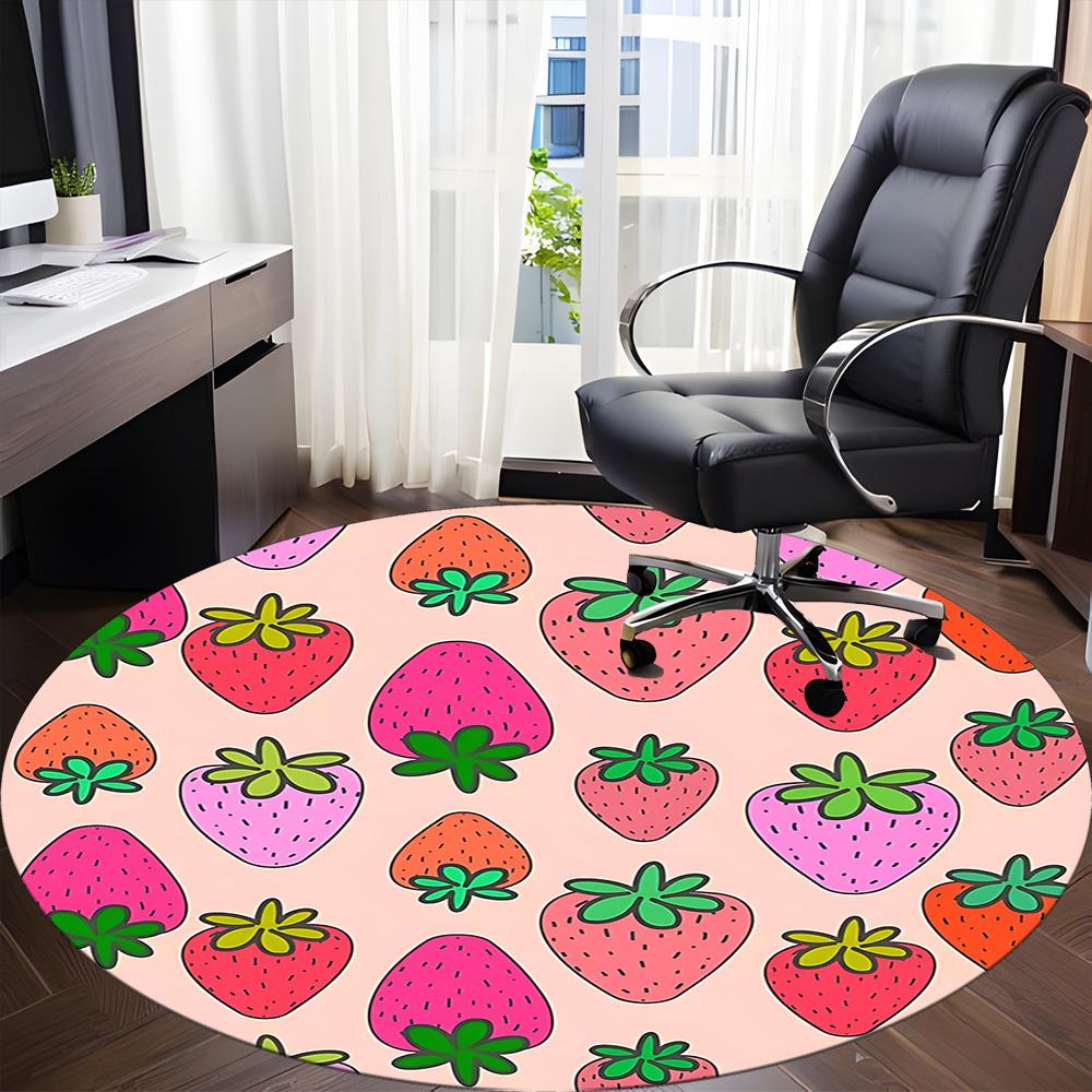 1pc Strawberry Pattern Chair Carpet for Office, Round Non-Slip Durable Large Size Office Carpet, Suitable for Office, Beautiful Decoration