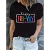 Женская футболка с графическим принтом 'Happy Fri-Yay' Круглый вырез Короткий рукав Цветная Буквы Принт Сердце Легкий Полиэстер Весна Лето Повседневная Футболка