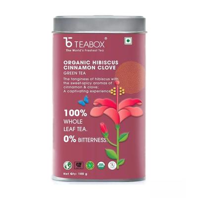 Зеленый чай с Гибискусом, Гвоздикой и Корицей (100 г), Organic Hibiscus Cinnamon Clove Green Tea, Teabox