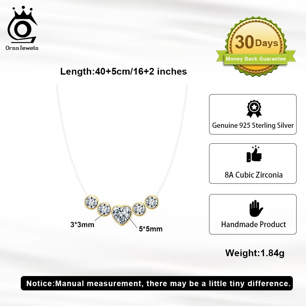 ORSA JEWELS Искрящееся Простое Серебряное Ожерелье 925 пробы на Леске с Кубическим Цирконием 8A для Женщин Блестящая Цепочка Украшение LZN30