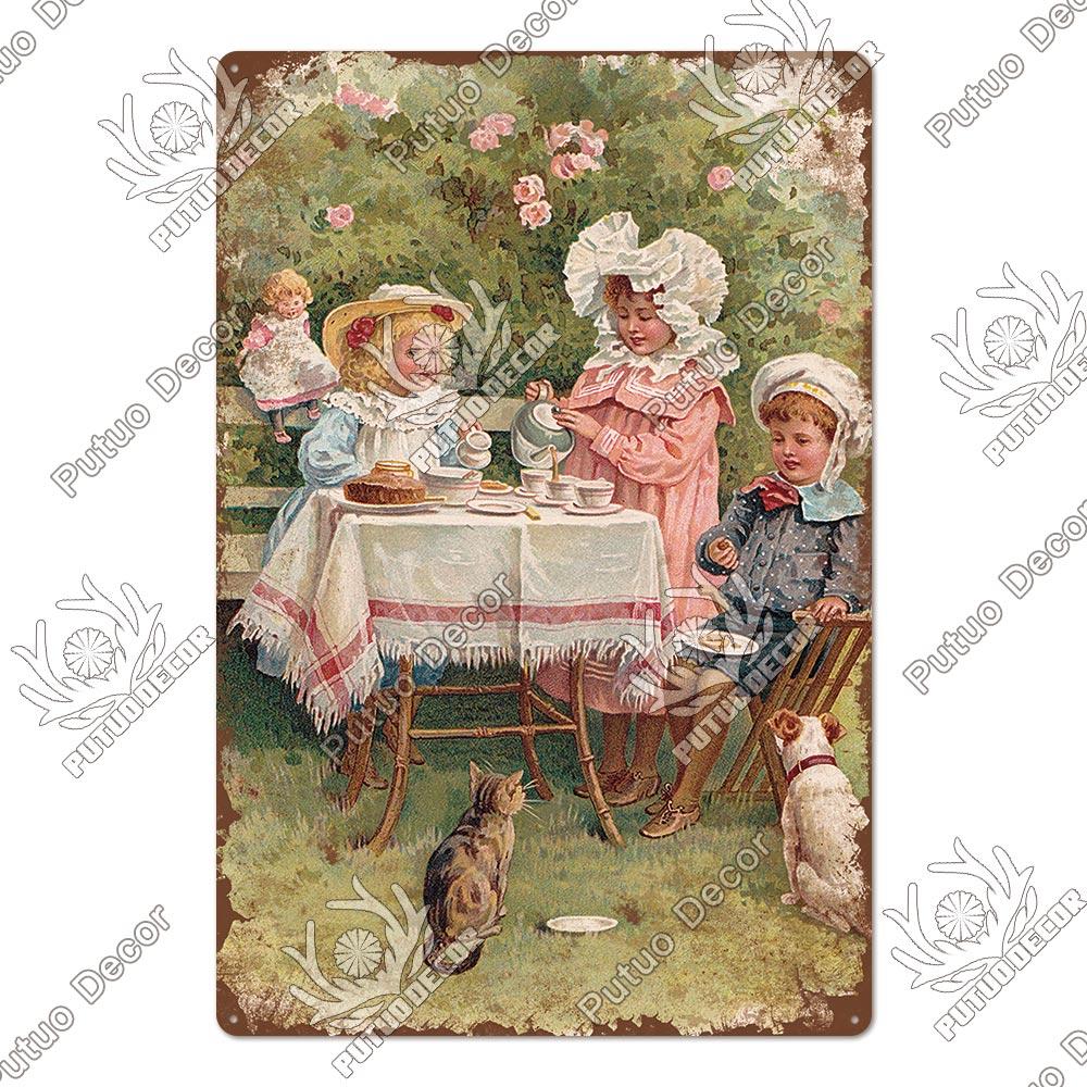 Tea Sign Metal Sign Plaque Metal Vintage Shabby Chic Tin Sign Metal Poster Decorative Iron Plate Kitchen Wall Decor