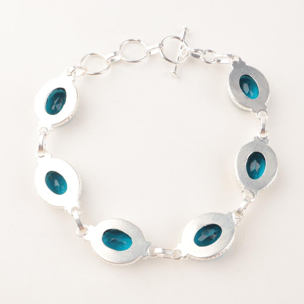 Апатит Драгоценный камень Серебро 925 пробы Ювелирные изделия Ручной работы Браслет 8,5" Для женщин RB-2-11