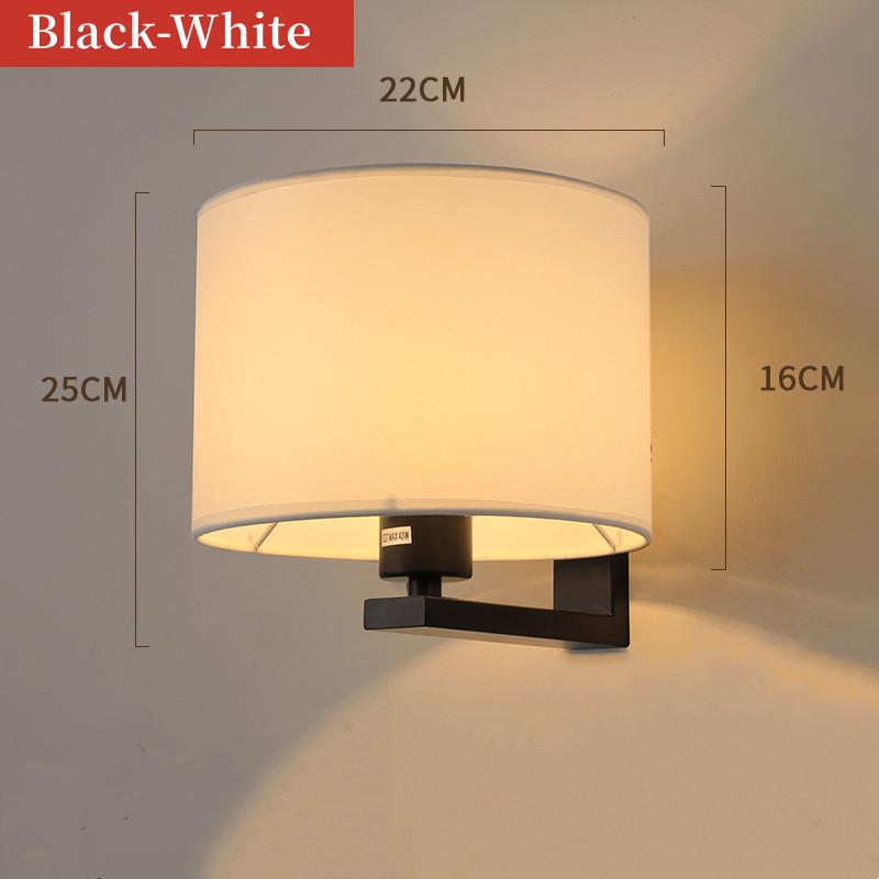 Современный светодиодный настенный светильник с лампой E27, круглая тканевая абажура, настенный бра, освещение для помещений, для отеля, спальни, прикроватной тумбочки, домашнего декора