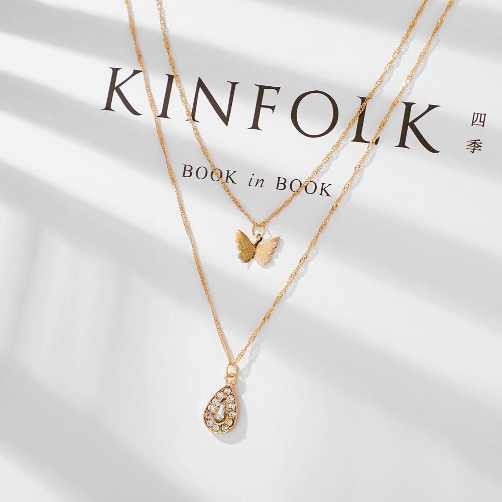 iF ME Корейское многослойное ожерелье с бабочкой, модное золотистое, серебряное ожерелье-цепочка, женские ювелирные аксессуары