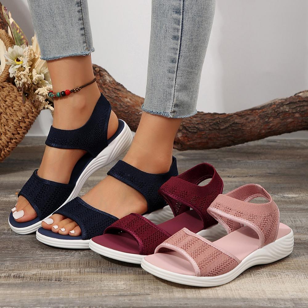 Fashion Women Summer Fashion Sandals Mesh Casual Fish Mouth Sports Sandals Large Size Flying Woven Flat Shoes Sandalias Mujer