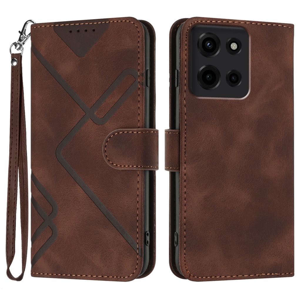 Для Motorola Мото G 5G (2025) Чехол-кошелек Line Imprinted PU Leather Phone Cover с ремешком