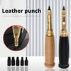 Leather Hole Punching Tool Automatic Puncher with Wooden Handle Hollow Hole Punch with 6 Tips for Leather Belt, Bag, Wristband