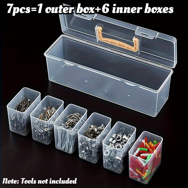 7pcs Transparent Tool Organizer Box Set, 6 Small + 1 Large for Screws Wrenches Electronics, Portable with Dividers