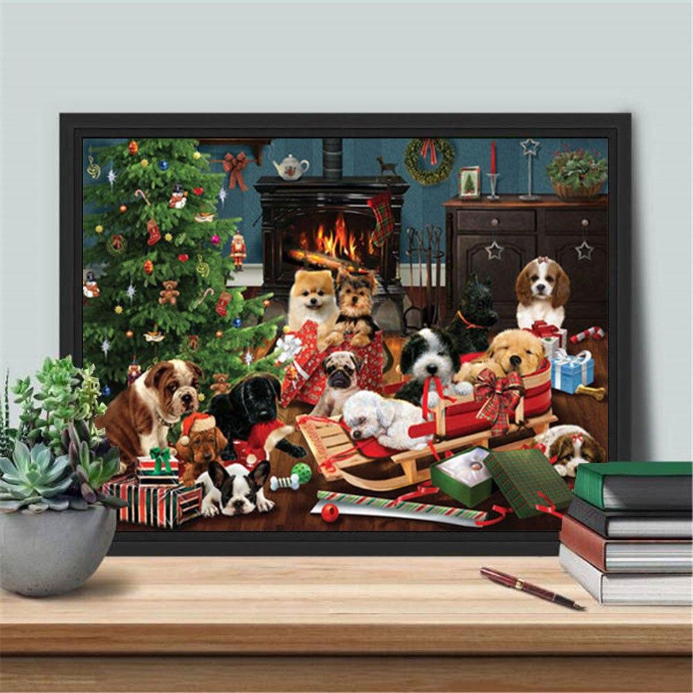 Алмазная картина Рождественский комплект полная квадратная круглая алмазная вышивка собака мозаика животное украшение дома новогодний подарок