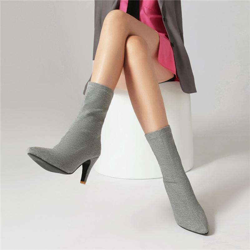 FOREADA Женские ботильоны с острым носком, на массивном высоком каблуке, эластичные короткие ботинки, женская модная обувь, осень-зима, фиолетовый, оранжевый, 46