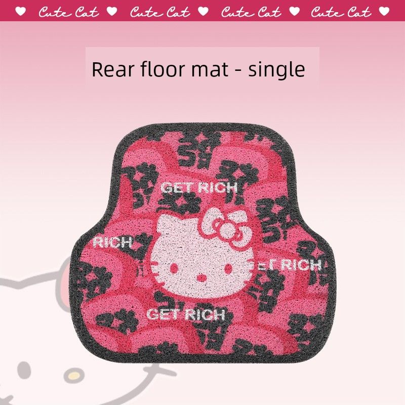 Driver and Rear Seats, Wear-Resistant, Non-Slip, Silk Loop, for Girls, Kt Cat Design, Dirt-Proof, Waterproof, Single Piece, Car Interior Accessories