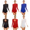 Womens Rhinestone Figure Ice Skating Dress Gymnastics Leotard Dress Long Sleeve Mesh Splice Competition Dance Costume