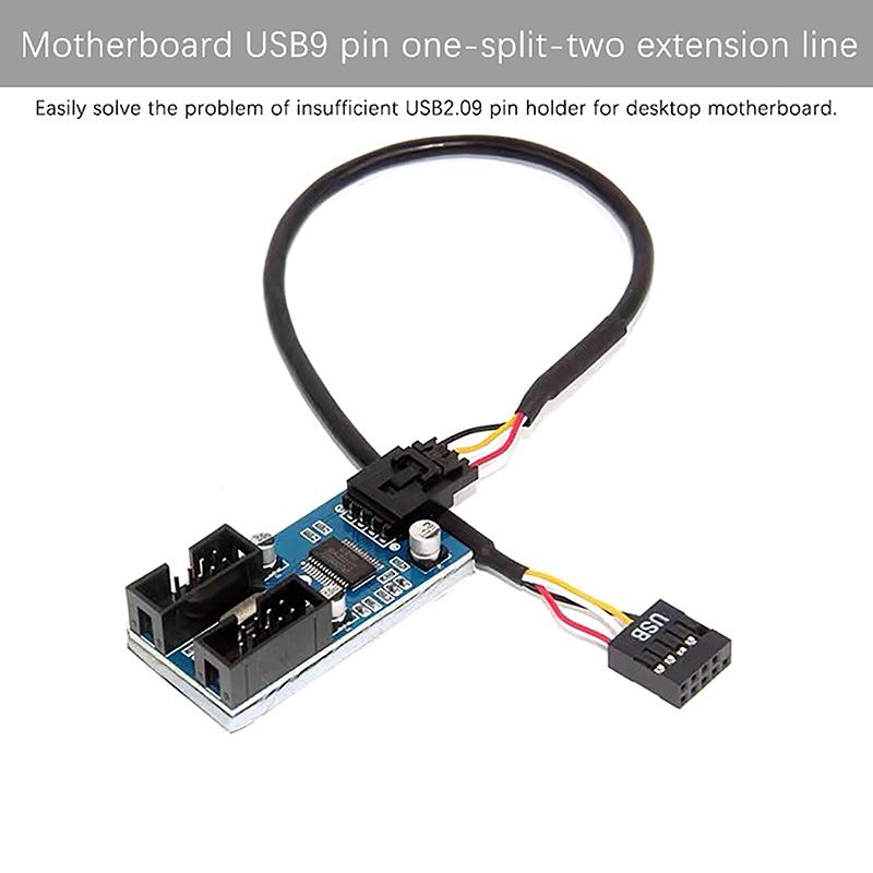 1Pc Usb 9 Pin Interface Header Motherboard Extension Splitter 1 To 2 Cable Desktop Usb2.0 Hub Connectors Adapter Port