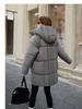 Модное пуховое хлопковое хлопковое пальто средней длины для женщин с юбкой с капюшоном и утолщенным хлопковым пальто