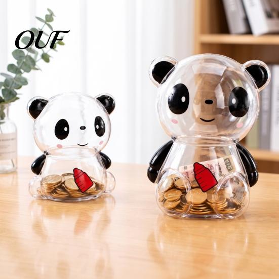 Cash Savings Jar Clear Panda Piggy Bank for Kids, Plastic Coin Bank, Money Saving Box Decoration, Christmas Birthday Girls Boys Break Resistant