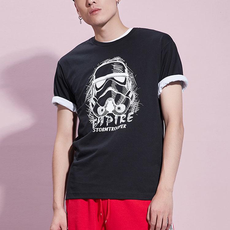 Li Ning X Star Wars Collaboration Sports Fashion Series Printed Loose Round Neck Short Sleeve T-Shirt Men Tops Black AHSP737-1