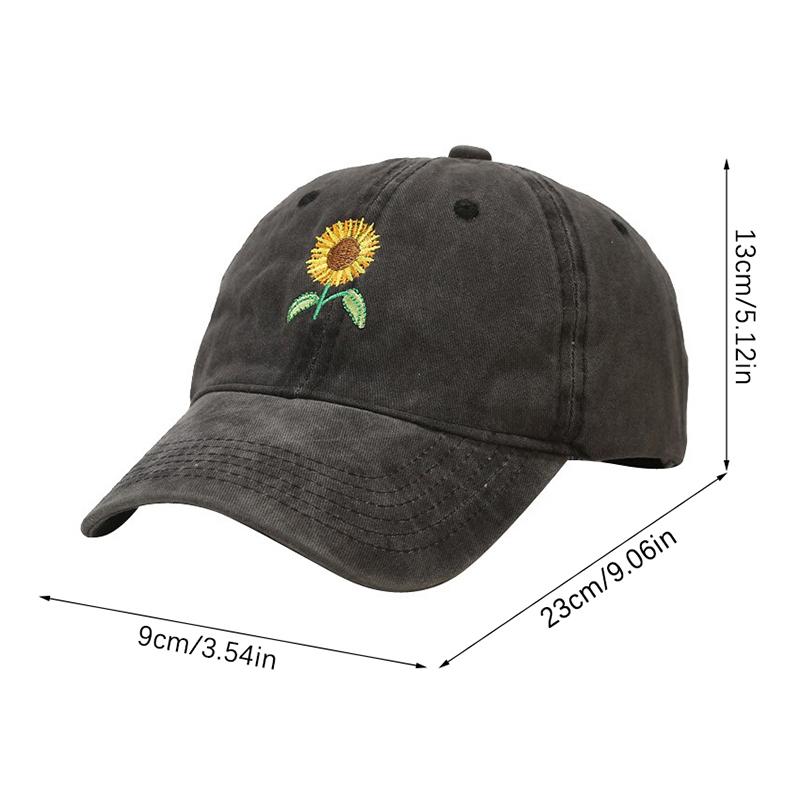 Retro Sunflower Embroidered Baseball Hat Outdoor Travel Men'S And Women'S Adjustable Snap On Hats