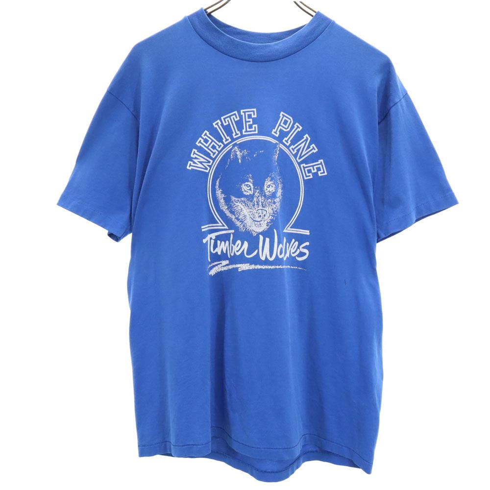 HANES 90s Print Short Sleeve Single Stitch T-shirt L Blue Old Vintage Men's Used