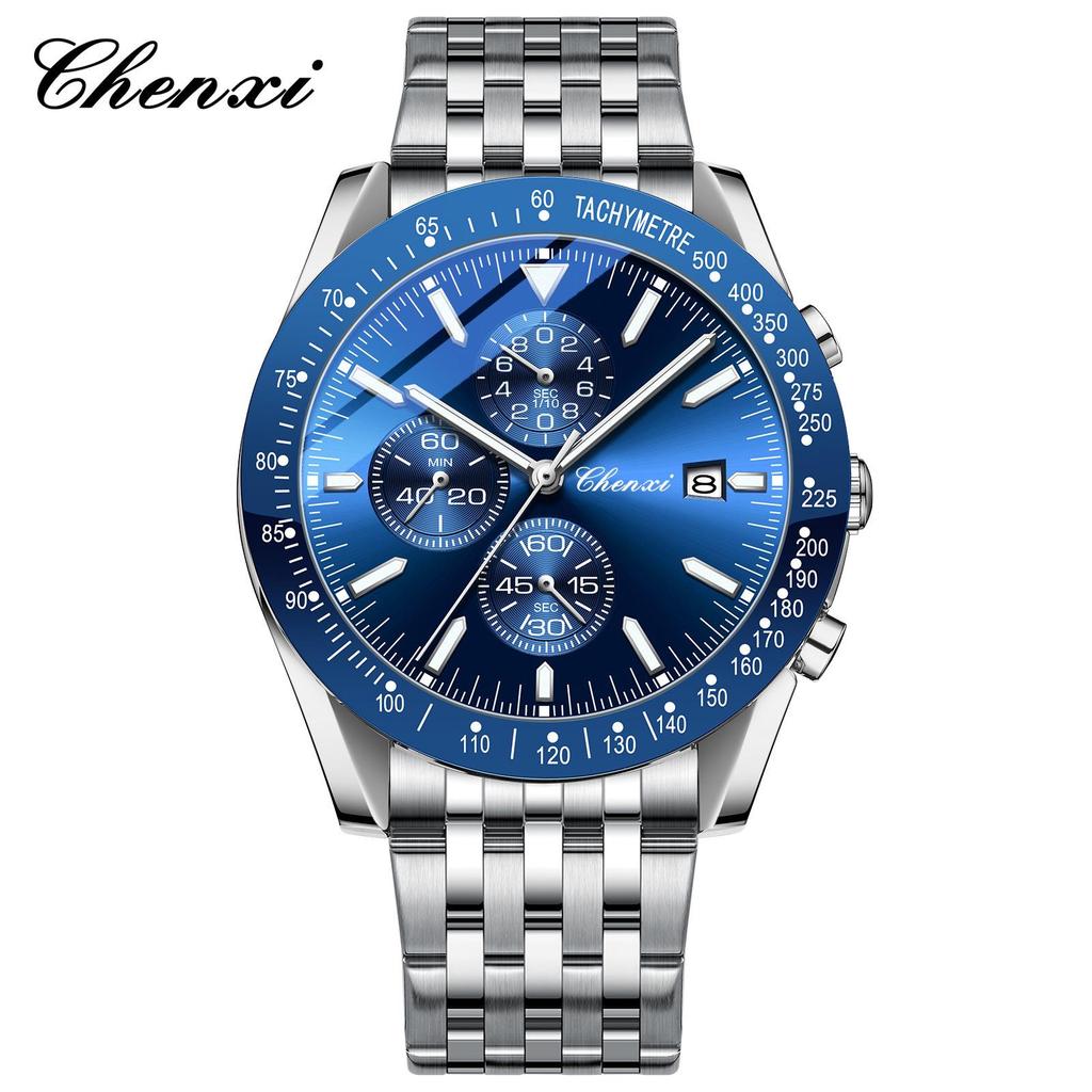 CHENXI Men's Multifunctional Sports Chronograph with Luminous Steel Band - Quartz Watch