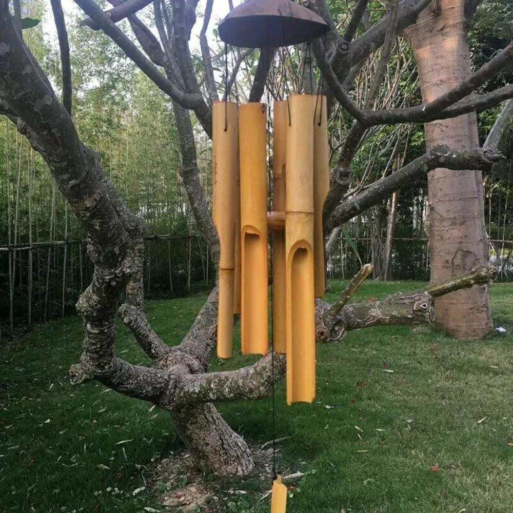 6 Tubes Bamboo Wind Chime Natural Coconut Shell Wind Chimes Handmade Wind Chime