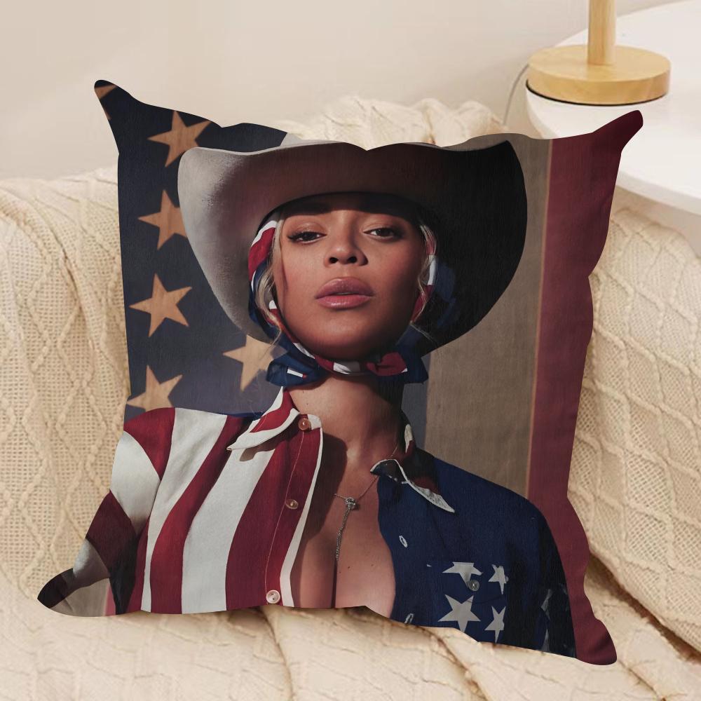 Singer CBeyonce Cowboy Carter Cushion Cover Silky Short Plush Invisible Zipper Dustproof Sofa Pillow Case For Home Decor