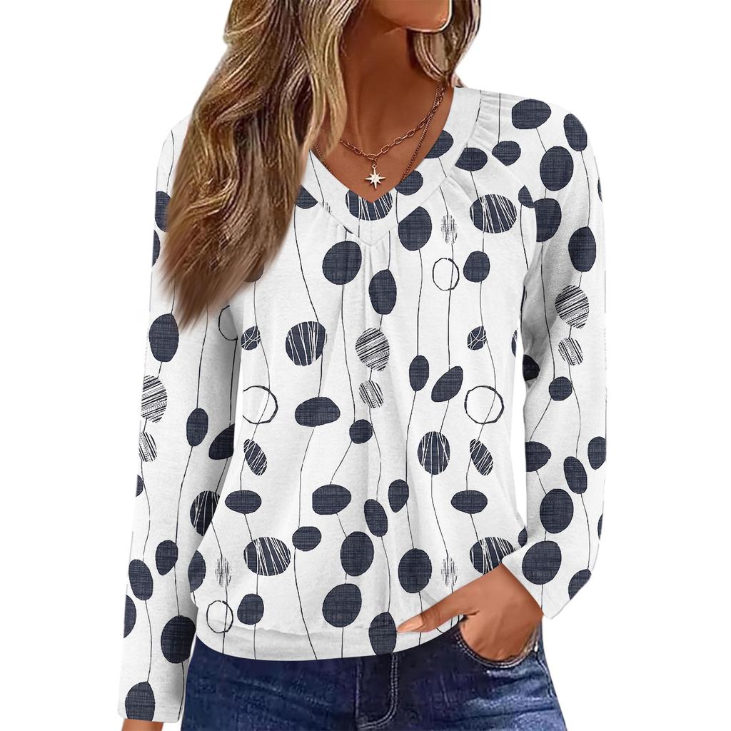 Женский повседневный модный топ с V-образным вырезом, рукавами реглан, плиссировкой и цветочным принтом, с длинным рукавом