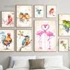 Акварель Абстрактное искусство Птицы Фламинго Петух Цветы Бабочка Картина на холсте Постеры и принты для домашнего декора Настенная живопись
