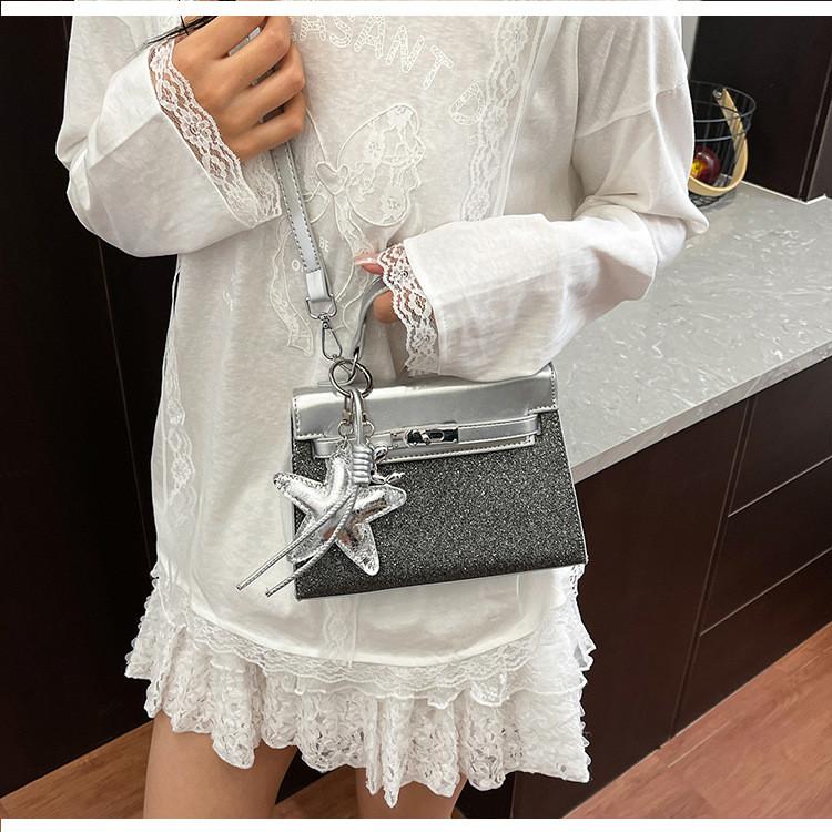 IELGY Ladies Messenger Bag Fashion Casual Silver Stitching Small Square Bag