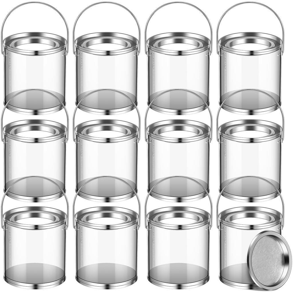12 Pcs Clear Candy Jars Transparent PVC Paint Cans With Lid DIY Wedding Party Decorations Halloween Trick Or Treat Candy Jar