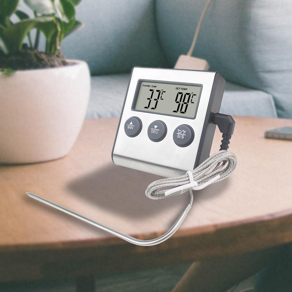 Digital Cooking Thermometer Food BBQ Baker Temperature Meter 0-250C Temperature Probe Clock Timer