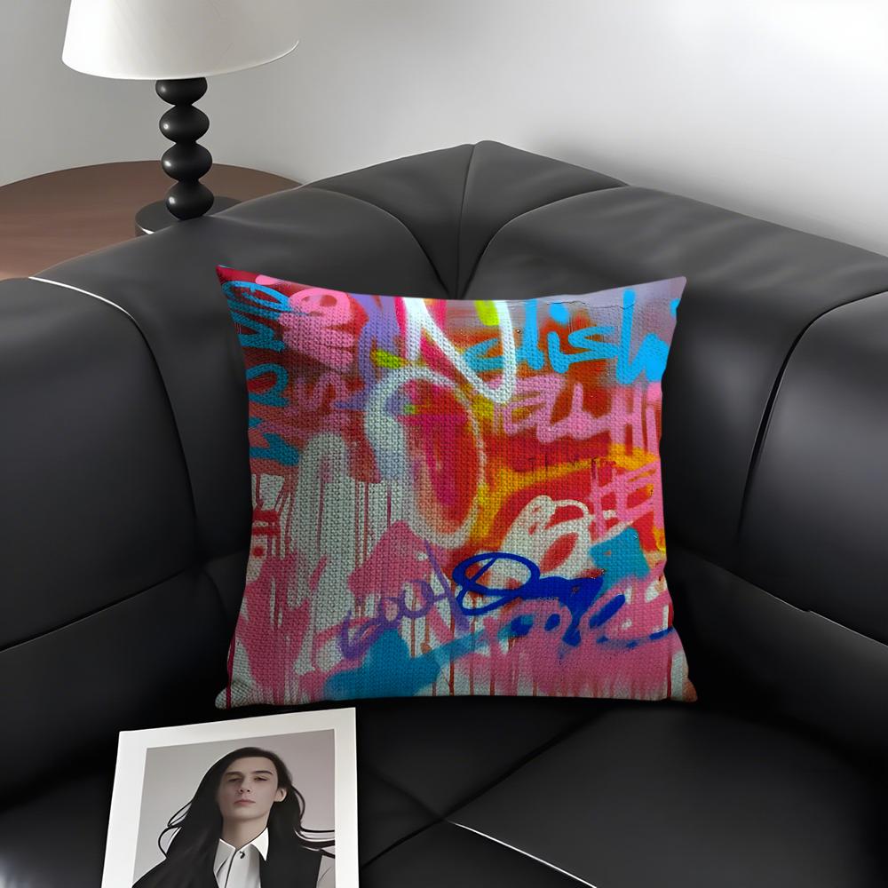 Colorful Graffiti Fashion Cushion Cover Natural Linen Organic Fabric DoubleSided Printing Sofa Home Decor Gift Pillow Case