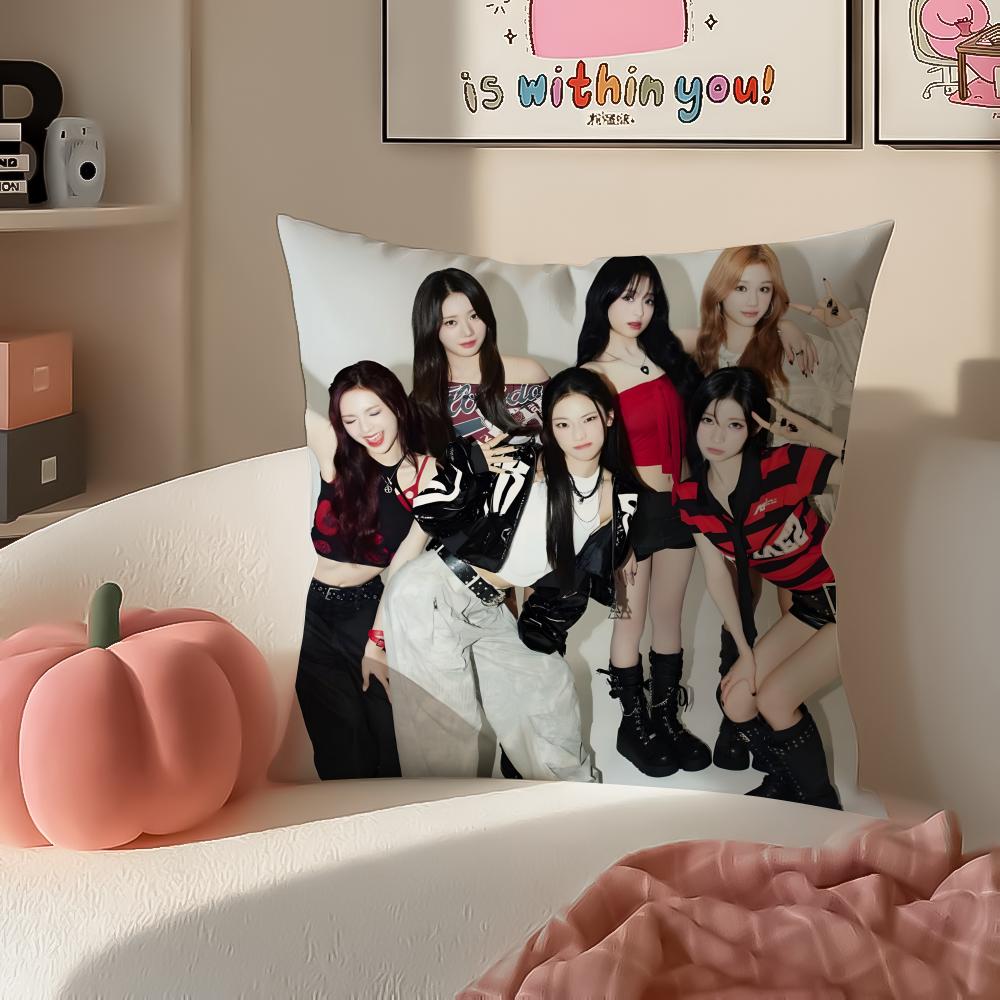 Stylish Kpop Girl Group BBabymonster Cushion Cover Pillowcase Short Plush Invisible zipper Room Sofa Cushion Cover