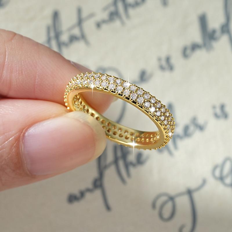 IOGOU Sparkling 1.3mm D Full Moissanite Eternity Ring 14k Gold Filled Double-row Finger Bands GRA Cerified Rings for Womem