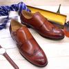 Dress Business Leather Shoes Men'S New Block Carved Casual Double Buckle Foot Cover Monk Munk Shoes