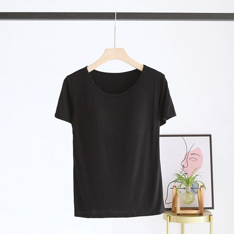 New Summer Ladies Modal Pajamas One Piece Top T-Shirt With Chest Pad Short Sleeve Bottoming Shirt Homewear Sleep Wear Women