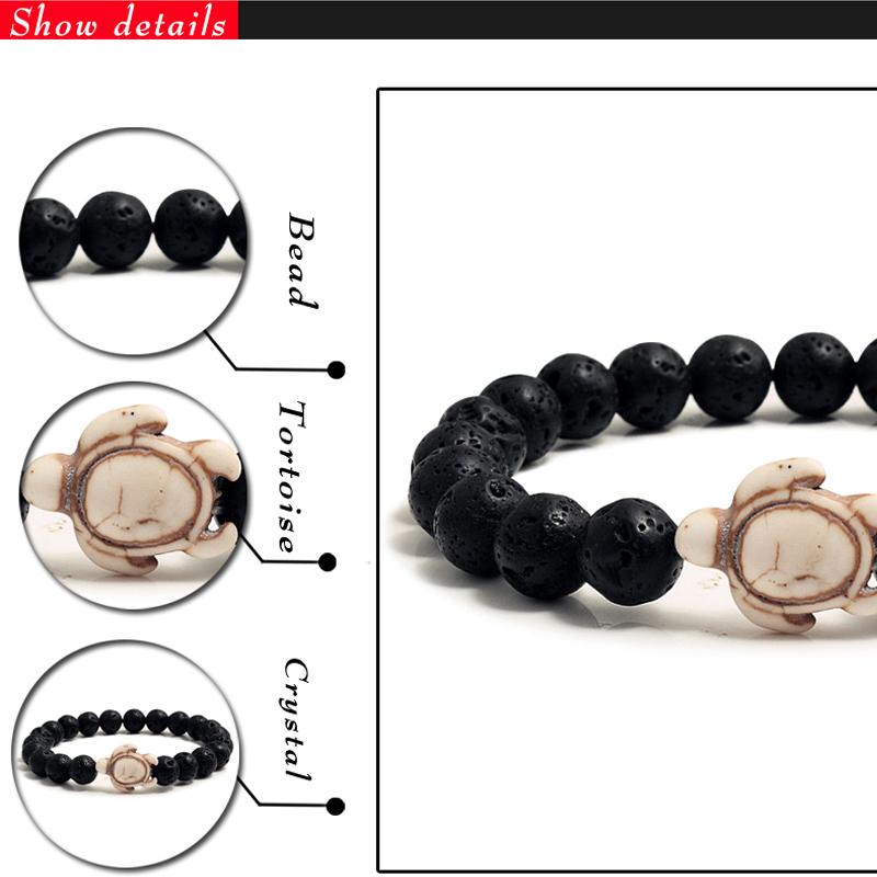 Summer Sea Turtle Bracelets Charm Tortoise Bracelets Men 8mm Natural Stone Round Beads Elasticity Party For Women Bangle Jewelry