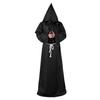 1 Set Halloween Cosplay Suit Robe Belt Necklace Set Hooded Long Sleeves Medieval Monk Witch Pastor Parties Performances Role-playing Costume