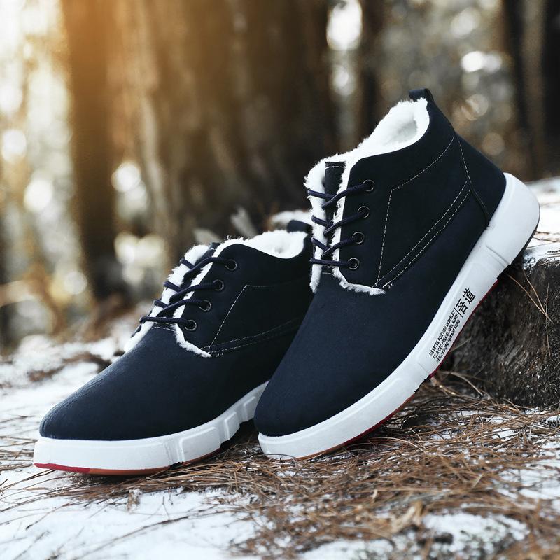 Autumn and Winter Snow Shoes Men's Winter Warm Velvet Waterproof Non-slip High-top Shoes Fashionable Casual Lightweight Comfortable Soft Sole