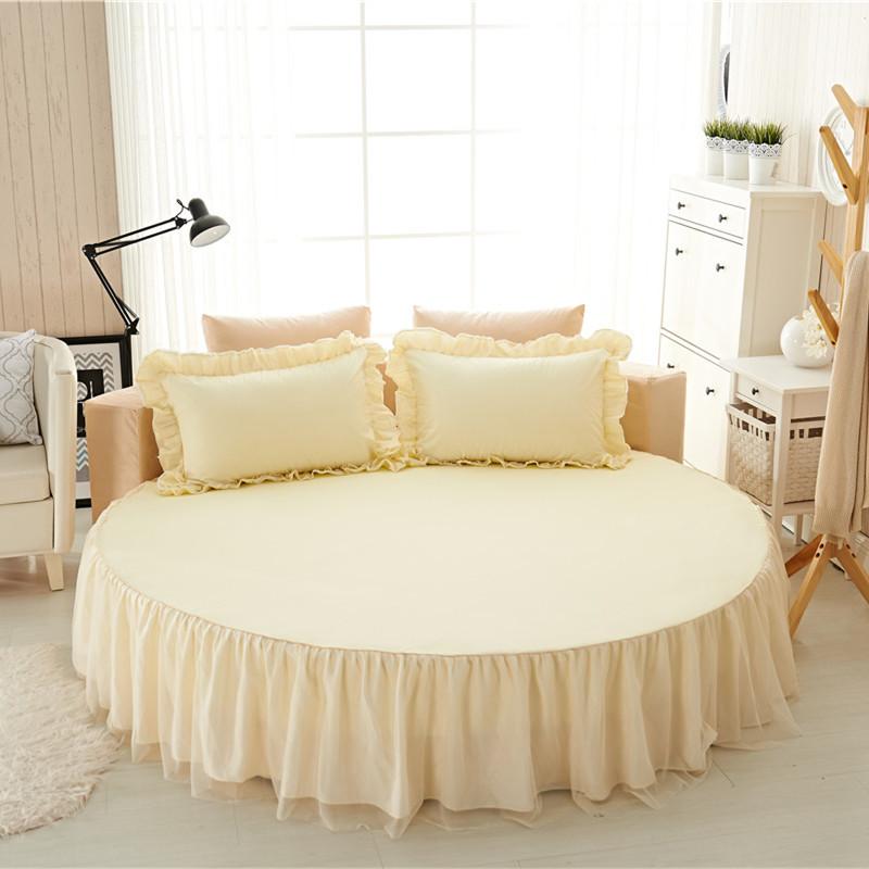 Круглая простыня на резинке Хлопок Стеганое покрывало Нескользящий чехол на матрас Отель Дом Романтическое постельное белье Юбка для кровати с наволочкой