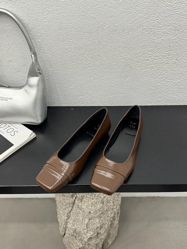 fashion Square Toe Women Loafers 2024 New Arrivals Fashion Dress Shoes Low Heeled Black Brown White Shallow Slip On Loafers Size 35-39