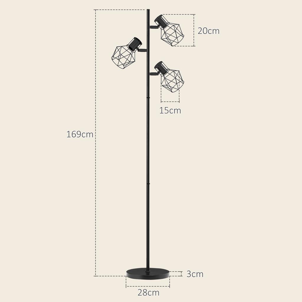 3 Light Floor Lamp With Flexible Light Elements Tree Like Structure For Living Room And Bedroom Metal Black