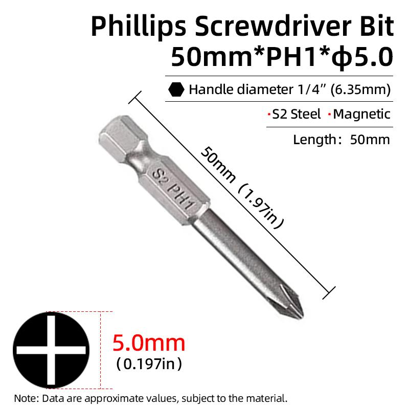 1PC Phillips Screwdriver Bits Cross Head Magnetic Screwdrivers PH00 PH1 PH2 S2 Alloy Steel Hex Shank Hand Tools 50/75/100/150mm