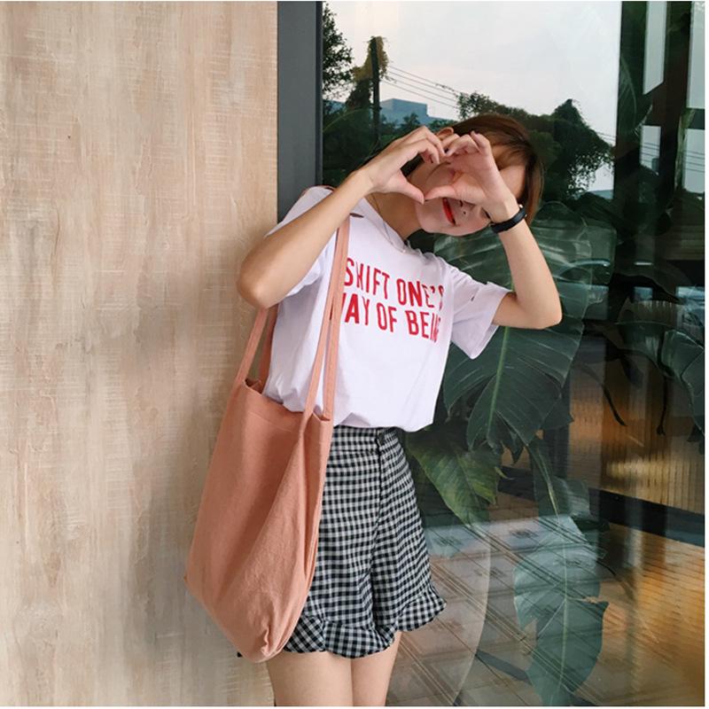 Women Cotton Linen Shoulder Bag Simple Washed Canvas Handbag Solid Tote Lady Eco Shopping Bag Female Shopper Cloth Fabric Purse