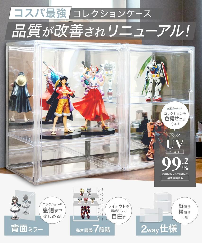 UV Protection Figure Collection Display Case with Mirrored Display Interior W x D x 35cm H of 99.2% Case, Case, Back, 7-Level Adjustment, 2-Way