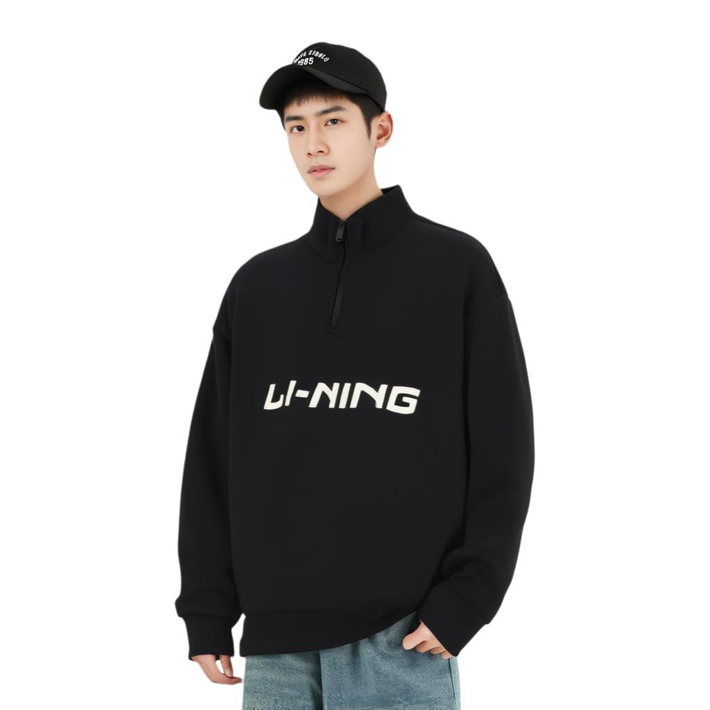 Li-Ning Стойка воротник Однотонный Повседневный Универсальный Модный Удобный Свитшот Мужской свитшот Черный AWDUF23-1