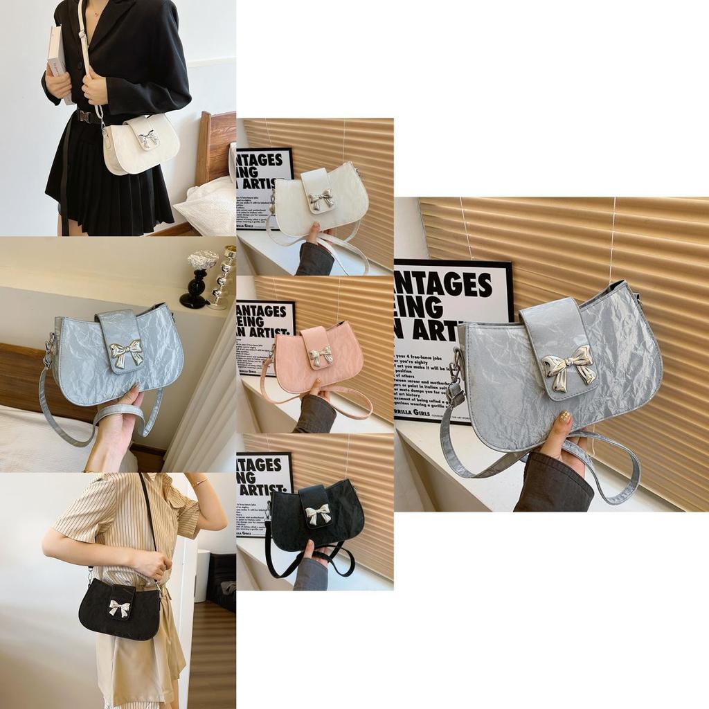 Chic Street Style Chain Shoulder Bag For Women 2024 Trendy Bowknot Pu Leather Purse