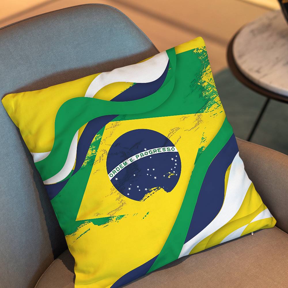 Brasil Flag And Jesus Christ Pillow Case Anti-Dustmite Pillowcase Invisible Zipper Silky Short Plush Sofa Cushion Cover