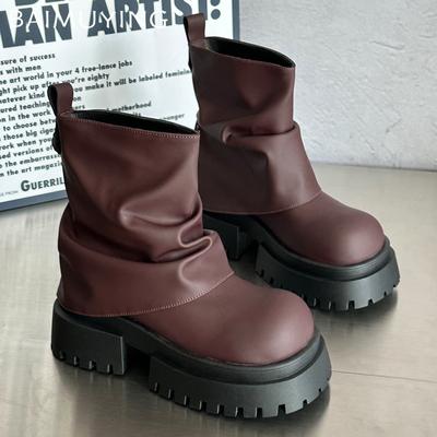 Женские зимние ботинки на платформе, кожаные ботинки на среднем каблуке, массивные модные мотоциклетные ботинки, тренд зимы 2024 года, дизайнерские ботинки Botas Mujer